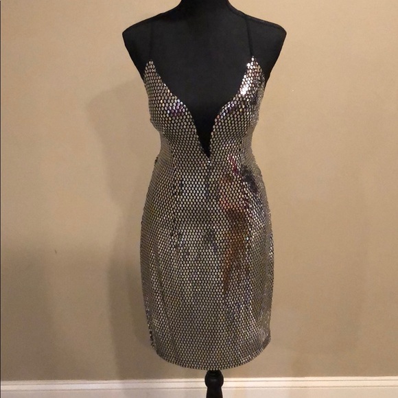 Silver and Black Liquid Sequin Dress - Picture 1 of 6